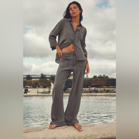 ZARA THE LEAH LINEN FULL LENGTH PANTS WIDE LEG 4786/321 - Picture 2 of 9